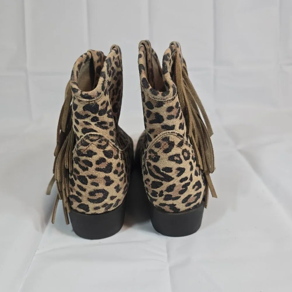Ariat Duchess Western Bootie Women Size 4 Leopard Print Fringe Ankle Pull On